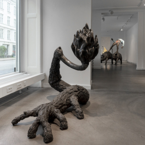 Installation view of the 2018 exhibition "Bortenfor" by Fredrik Raddum at Hans Alf Gallery