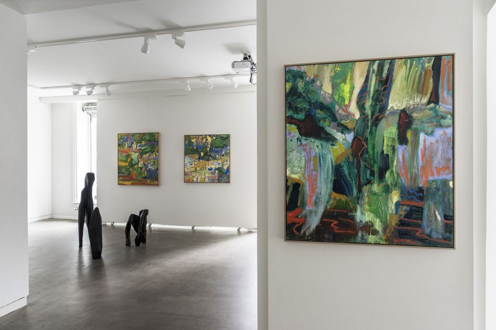 Installation view of the 2021 exhibition "Let's Swim in this River of Pain and Joy" by Magnus Fisker at Hans Alf Gallery
