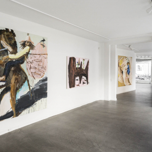 Installation view of "Muses Having Fun", 2022, by Mie Olie Kjærgaard at Hans Alf Gallery