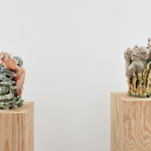Installation view of the exhibition "Flesh" by Louise Hindsgavl at Hans Alf Gallery